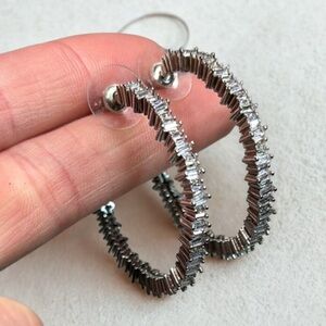 Elegant Zircon Silver Hoop Earrings